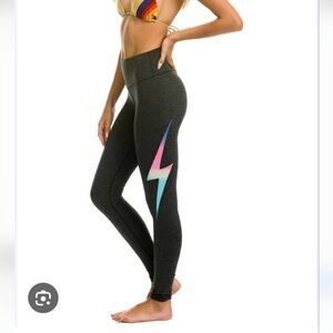 Aviator Nation Lightning Bolt Full Length Hi-Rise Charcoal Leggings S Activewear